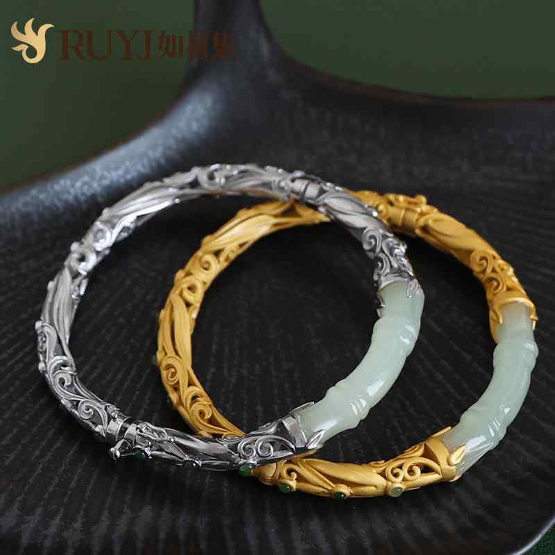 シルバー ブレスレット レディース 翡翠 レトロ エスニック メッキ アクセサリー ゴールド シンプル 細め プレゼント チャイナ風