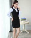 ベスト オフィス レディース 前開き Vネック ポリエステル 春秋 セットアップ 韓国 シンプル 上品 ホテル制服 ビジネス 大きいサイズ 黒 紺 赤