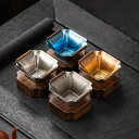 茶こし ティーストレーナー チタン シルバー 茶漉し 四角 無垢材 浅型 目の細かい 受け皿 付き 紅茶 煎茶 中国茶 茶道具 茶葉 フィルター ドリッパー 家...