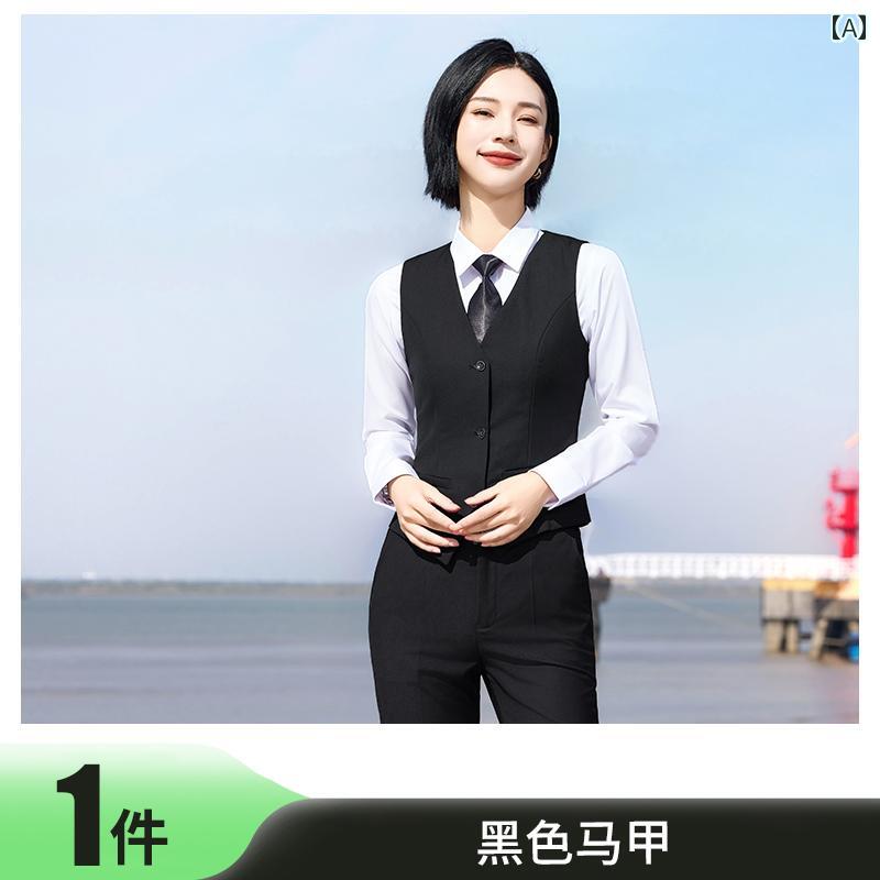 ベスト オフィス レディース メンズ 前開き Vネック シングルブレスト 襟なし 春 セットアップ スラックス スカート ビジネス フォーマル 大きいサイズ 黒 青 グレー