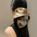 シュシュ 法式 フラワー 柄 ヘアアクセサリー レトロ 大きめ ヘアゴム ゴールド ブラウン 春秋 使いやすい 豪華感