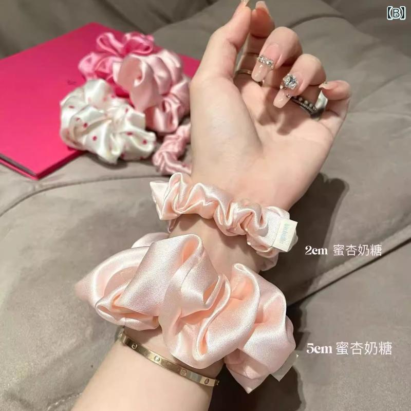 シュシュ サテン ヘアゴム 無痕 髪飾り ピンク モイスト 張力保護