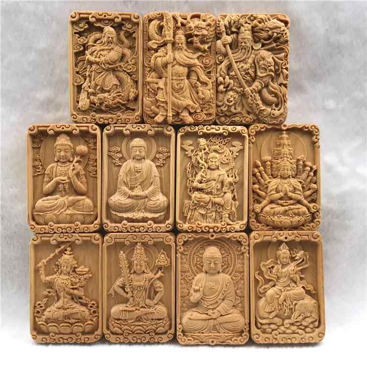 ペンダントトップ ネックレス アクセサリー キーホルダー 大人 レディース メンズ スクエア 大きめ エスニック 観音菩薩 八大守護神 十二支 干支 武将 木製