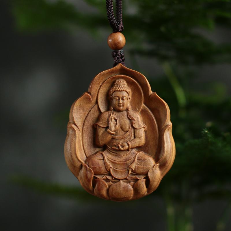 ペンダントトップ ネックレス アクセサリー キーホルダー ストラップ ビーズ 紐 白檀 木彫り 木製 観音..