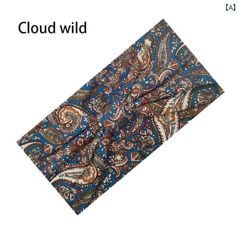 ヘアバンド 幅広 おしゃれ レディース エスニック ボヘミアン ヘッド スカーフ ペイズリー 柄 伸縮性 ..