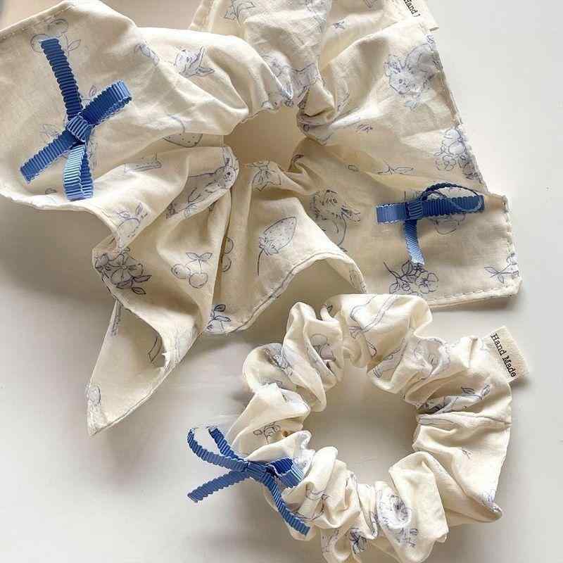 シュシュ ヘアアクセサリー ブルーリボン 海塩風 コットン