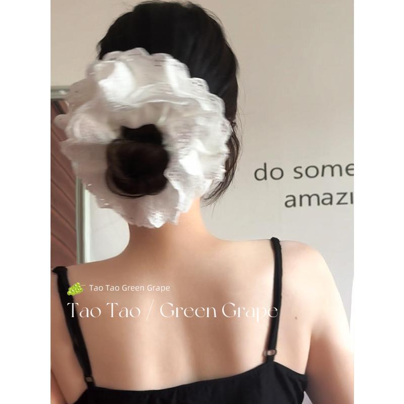 シュシュ ヘアアクセサリー 大きめ 白 レース お団子 髪飾り 豪華感 ポニーテール用 レディース ヘッドバンド