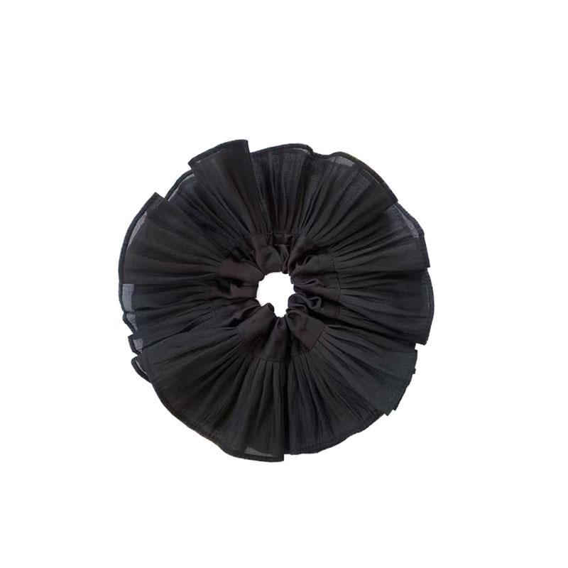シュシュ ヘアアクセサリー 大判 フリル ダブルレイヤー ヘアゴム 発箍 上 まとめ髪用 かわいい レディース クリーム色 褶皱 花柄 春夏用