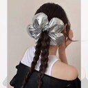 シュシュ シルバー 大花 ヘア 的 低めポニーテール 髪飾り ヘアアクセサリー 収まり良い レディース 春夏用