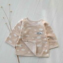 肌着 新生児 ベビー 赤ちゃん キッズ 女の子 男の子 綿 インナー トップス ラウンドネック ボタン 春秋 厚手 緑 茶 雲 くま かわいい