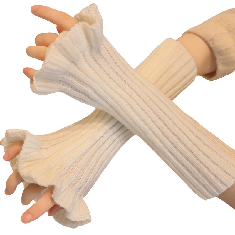 付け袖 リブ ウール 秋冬 ニット ロング丈 ハンドウォーマー レディース 袖口 フレア 保温 柔らかい 伸縮性 シンプル かわいい アクセサリー フリーサイズ セーター 白 黒 ピンク