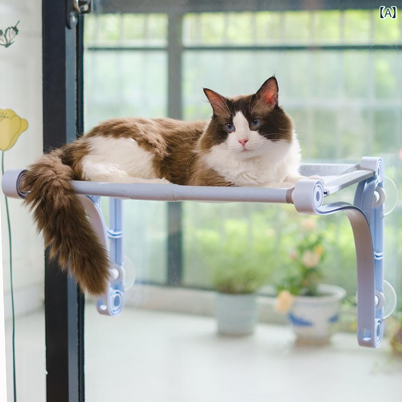 フロントップ楽天市場店の猫 ハンモック ケージ おしゃれ ペット 吸盤 寝床 お昼寝 日光浴 室内 リビング 窓 ガラス ベッド バルコニー 簡単 収納 小物 無地 シンプル 青 黄色｜アングル2
