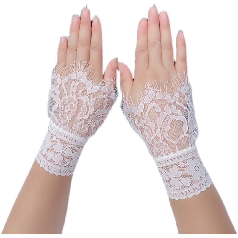 つけ袖 レース 手袋 黒 睫毛 花柄 假袖 付き レディース アウトドア 日焼け防止 かわいい 通気性 シンプル 小物 長さ 調整可能 ストレッチ フリーサイズ