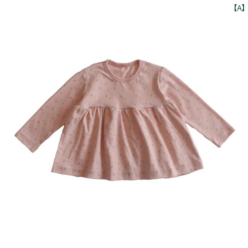 T-Shirts （Short Sleeve） - 女の子 服 かわいい 小さめ チェリー トップス Tシャツ ベビー 春秋 柔らかい カジュアル 長袖 ラウンドネック 普段使い レジャー ペプラム 1歳 2歳 3歳