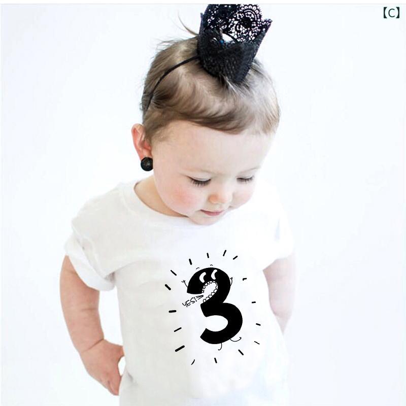 誕生日 服 子供 お祝い 1歳 2歳 3歳 夏 写真 撮影 ベビー 半袖 綿 プルオーバー カジュアル 記念 Tシャツ トップス シンプル ラウンドネック 白