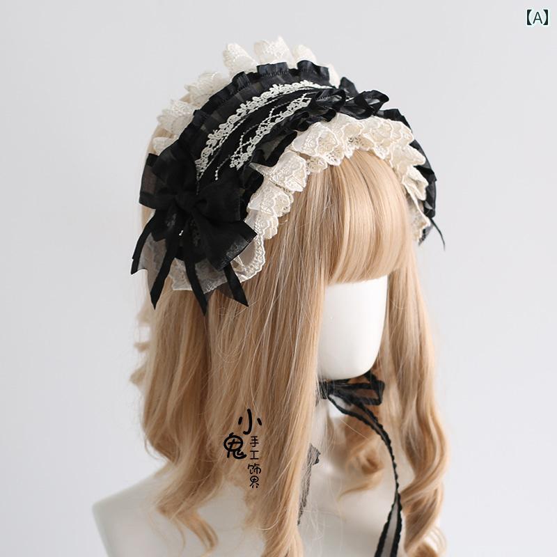 ヘアアクセサリー レディース メイド風 カチューシャ ヘッドドレス ロリータ ゴス...