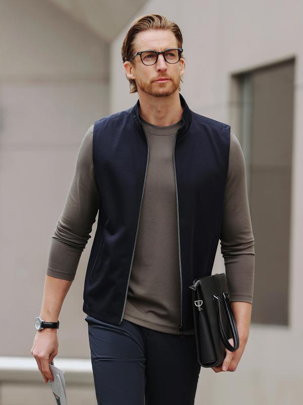 ベスト メンズ 紳士 アウター スタンドカラー ウール ウール アクリル混 ビジネス カジュアル ゴルフ 通勤 オフィス 普段使い 春秋 ブルー グレー ブラウン