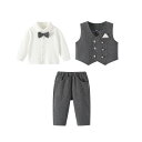 誕生日 服 子供 セレモニー 1歳 2歳 3歳 お祝い スーツ 男の子 ベスト 秋 王子 パーティー 豪華 ベビー おしゃれ 紳士 パンツ シャツ セットアップ 綿 蝶ネクタイ ボタン ストライプ 長袖 ジャケット グレー(4)