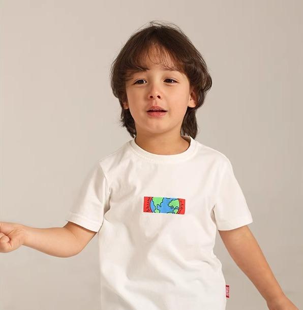 子ども Tシャツ 夏 男の子 綿 ベビー カジュアル 半袖 アース トップス 柔らかい ラウンドネック シンプル 普段使い アウトドア 白 2歳 3歳