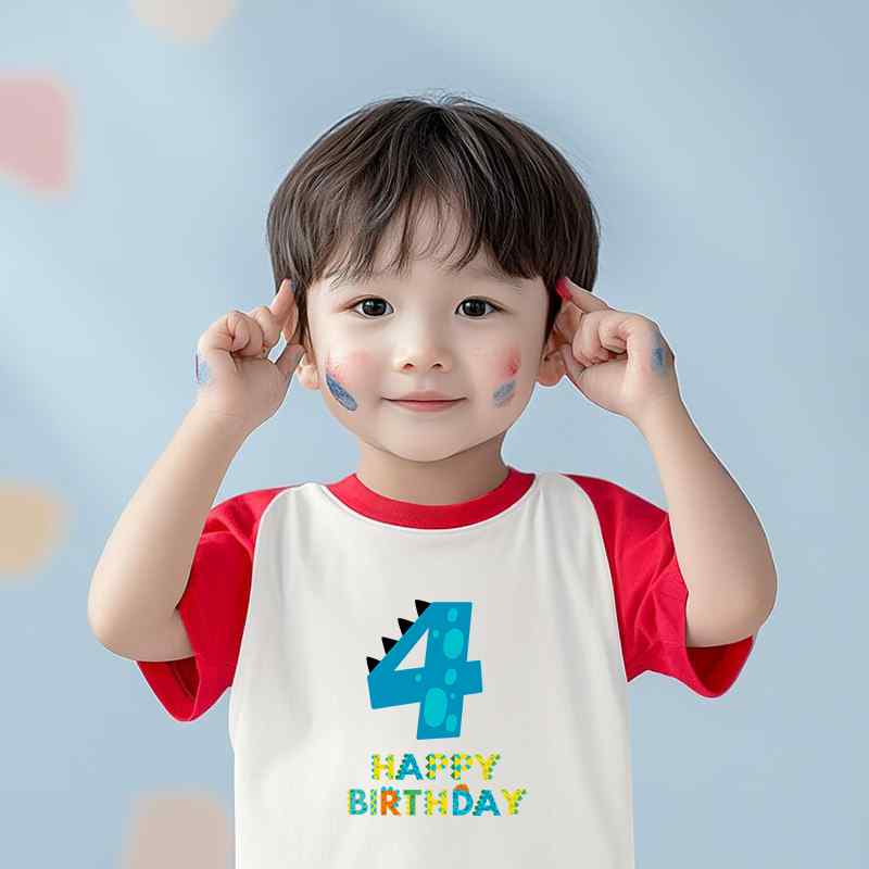 誕生日 服 子供 お祝い 1歳 2歳 3歳 番号 半袖 Tシャツ 男女兼用 記念 綿 柔らかい シンプル カジュアル 恐竜 かわいい ラウンドネック 英字 プリント 白 赤 ラグラン 大人 大きいサイズ 写真 撮影