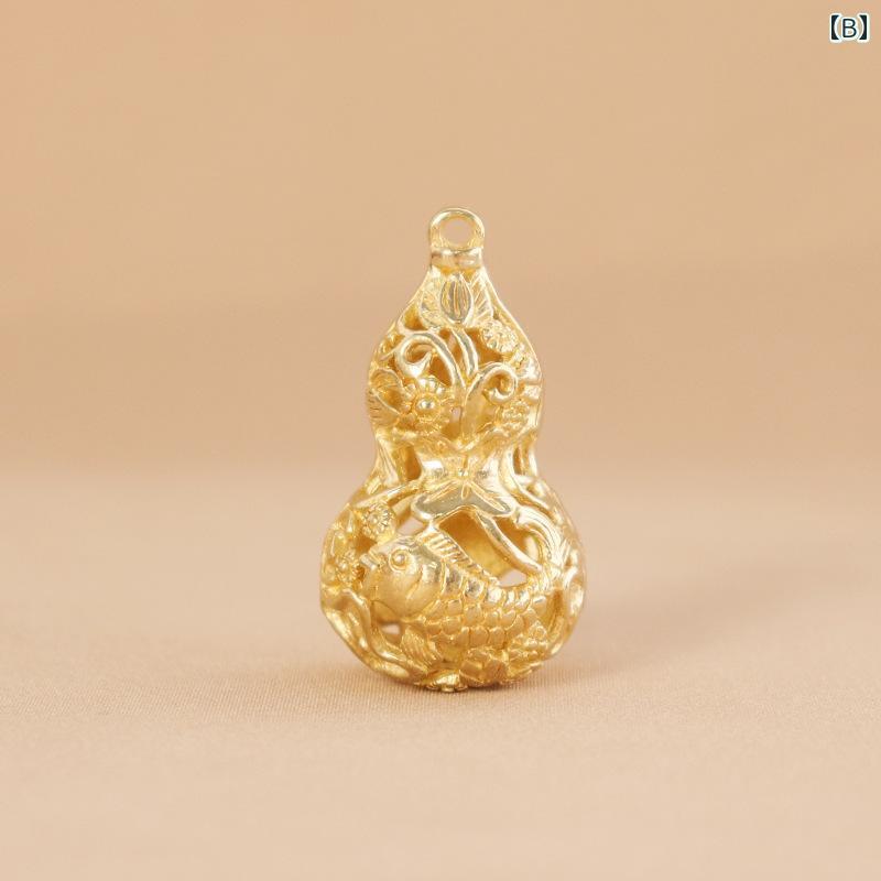 ヴィンテージ 銅製 レトロ 透かし彫り 双魚 ひょうたん キーホルダー 車用 大型 装飾品