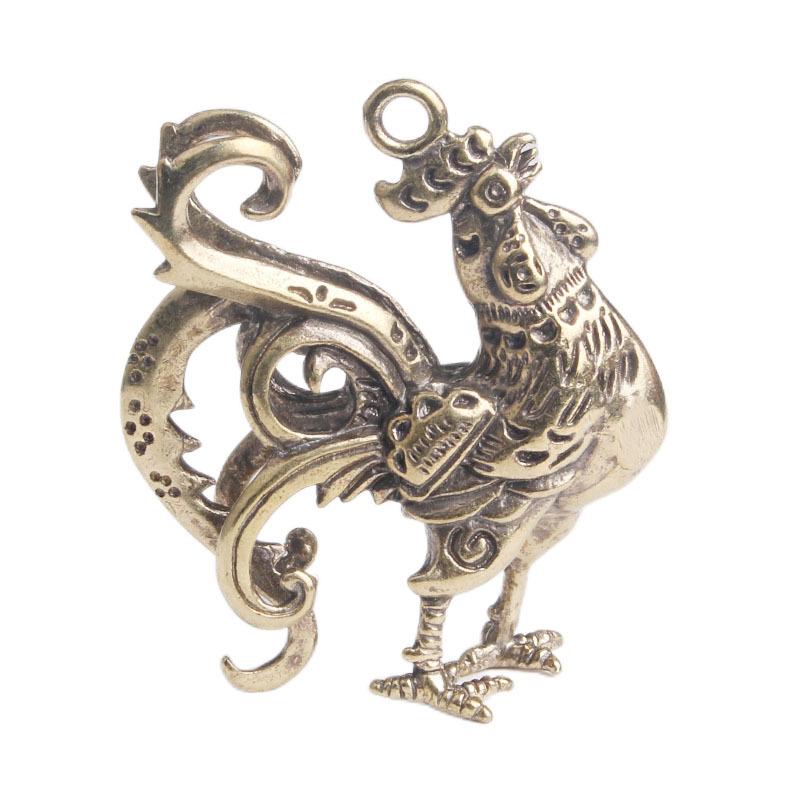 黄銅 雄鶏 キーチェーン シンボル チャーム 手作り 置物 アンティーク調 風水 開運 アイテム