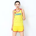 ジュニア 陸上 ユニフォーム スポーツ 動きやすい 速乾 通気性 大人 男女兼用 セットアップ ノースリーブ パンツ トレーニング ウェア 中国 チーム プリント 大きいサイズ 白 黄色 赤