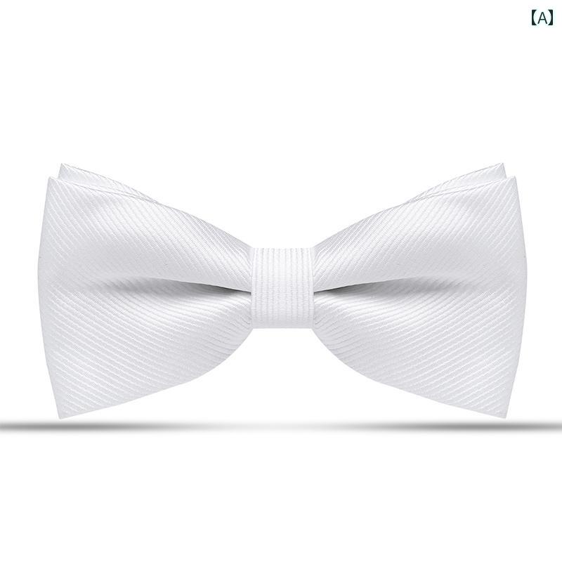 メンズ 蝶ネクタイ おしゃれ ボウタイ リボン フォーマル 結婚式 パーティー 新郎 アッシャー 二層 2つ折り スーツ 衣装 装飾品 小物 セミバタフライ ストライプ 白