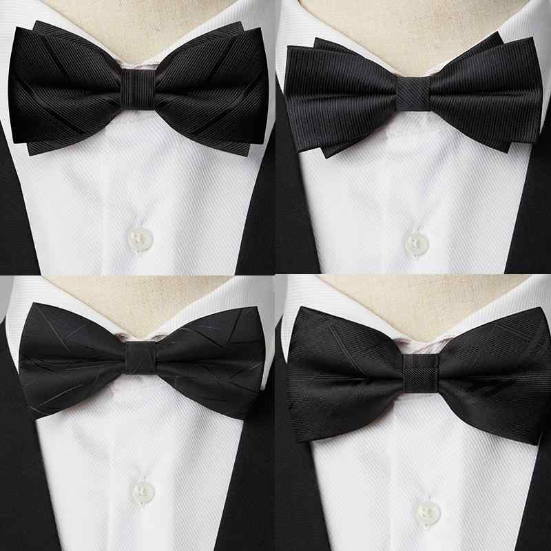 メンズ 蝶ネクタイ おしゃれ ボウタイ フォーマル 結婚式 パーティー 新郎 アッシャー 二層 スーツ 衣装 装飾品 装着簡単 調節可能 韓国 セミバタフライ 光沢 ストライプ チェック ペイズリー 黒