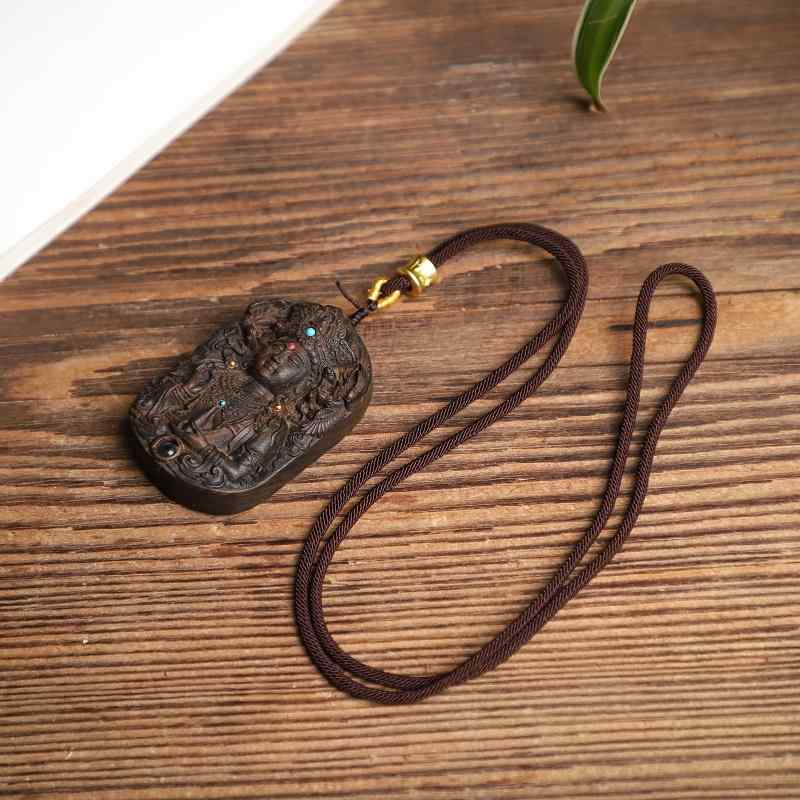 観音菩薩 ネックレス ユニセックス エスニック 木製 木彫り 開運 護符 ペンダント 車内 吊り飾り アク..