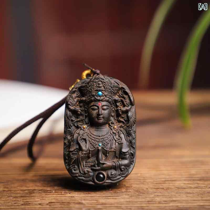 観音菩薩 ネックレス ユニセックス エスニック 木製 木彫り 開運 護符 ペンダント 車内 吊り飾り アクセサリー 装飾 小物 個性的 おしゃれ