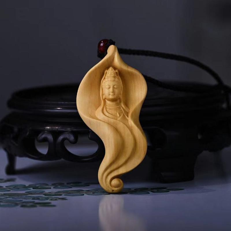 観音菩薩 ネックレス ユニセックス 木彫り 工芸品 開運 護符 お守り ペンダント 吊り飾り チャーム ア..