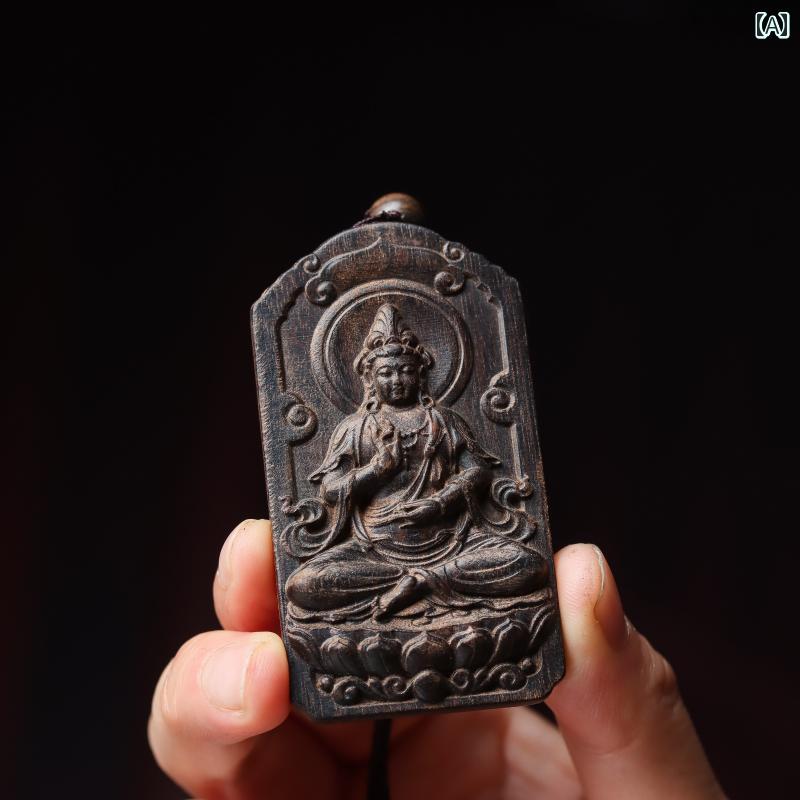 観音菩薩 ネックレス ユニセックス 木彫り 工芸品 顔 開運 護符 ペンダント 吊り飾り チャーム アクセサリー 車内 装飾 小物 個性的 仏牌