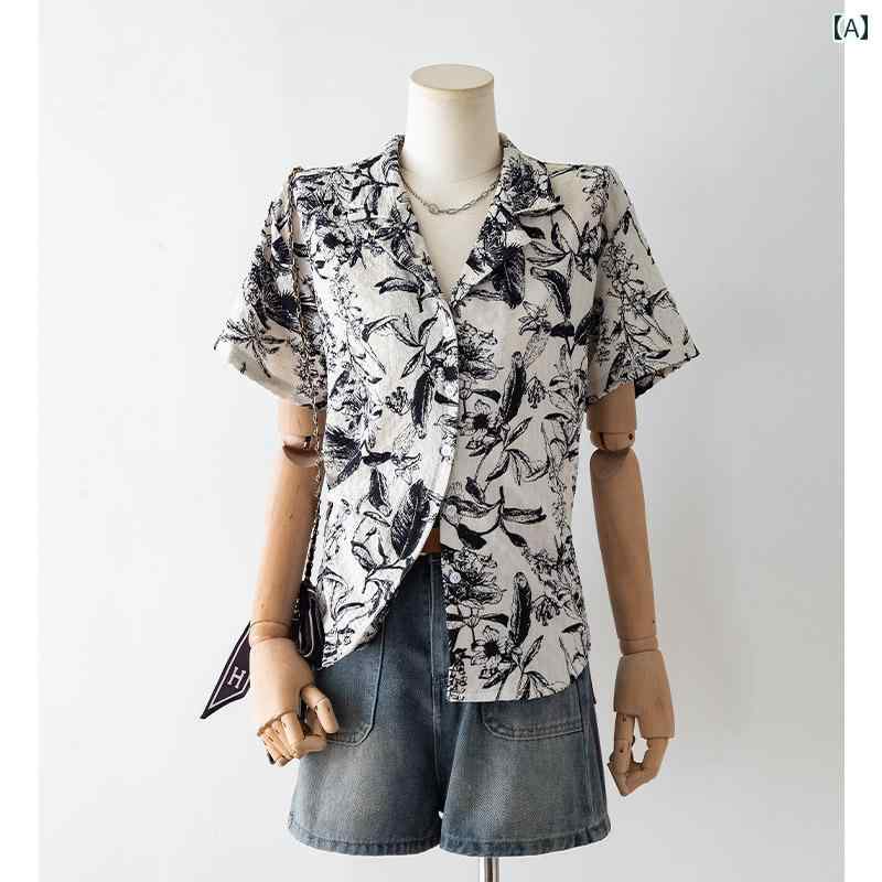 シャツ レディース おしゃれ 半袖 花柄 黒 プリント ゆったり レトロ 夏