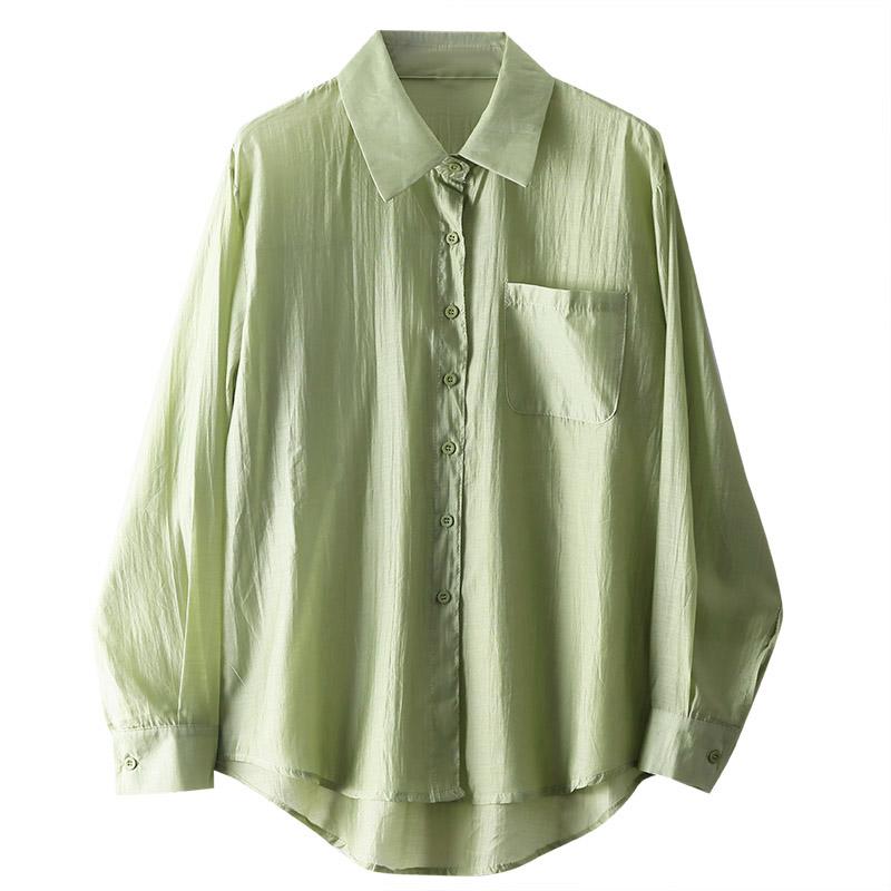 シャツ ブラウス 女性用 グリーン 夏 薄手 日焼け防止 感 休閑 おしゃれ クール エアコン対策対応