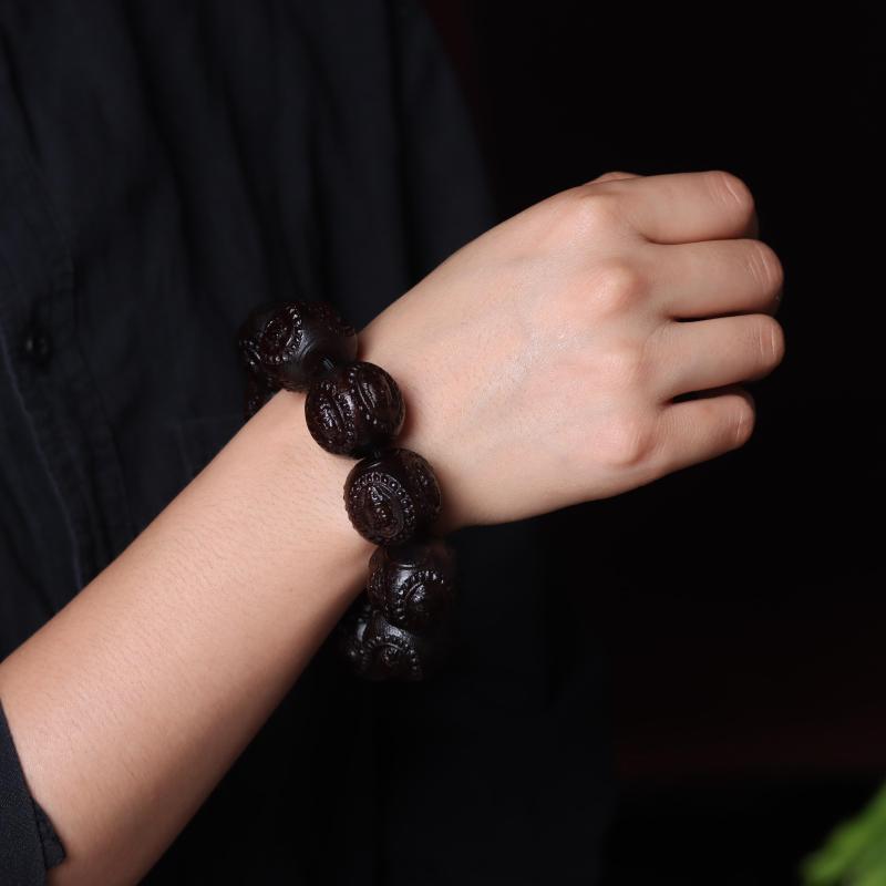 仏珠 ユニセックス 中国風 木製 彫刻 工芸品 ブレスレット 数珠 観音如来 菩薩 アクセサリー 装飾 車内 飾り 個性的 シンプル おしゃれ