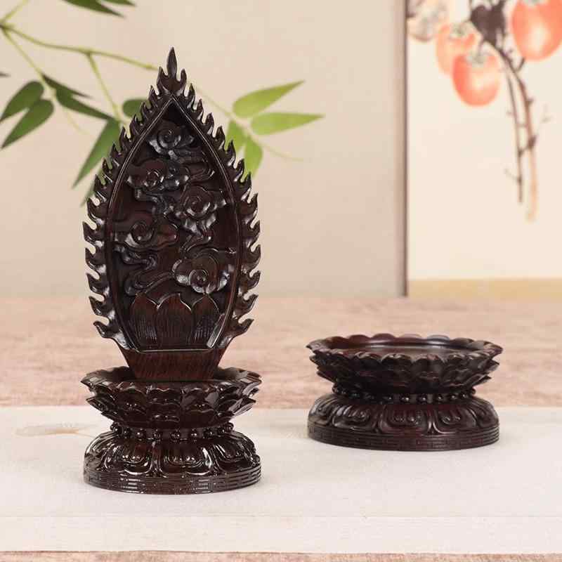 仏像 台座 無垢材 中国風 彫刻 工芸品 木目調 荷葉座 観音菩薩 祭壇 置物 インテリア オブジェ 供物台 ..