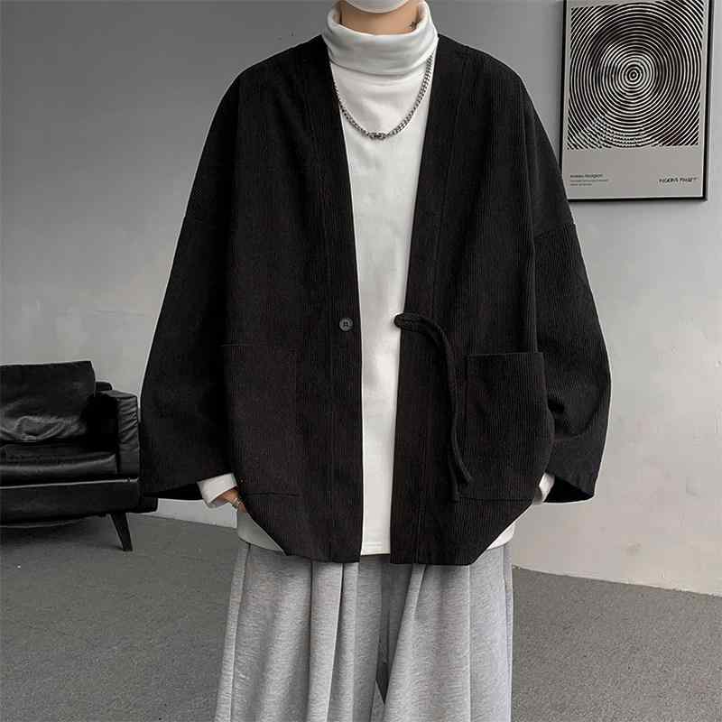 着物風 アウター メンズ 春秋 ジャケット コーデュロイ 長袖 Vネック ボタン ポケット ゆったり 漢服 カジュアル おしゃれ シンプル 黒 赤 青 大きいサイズ
