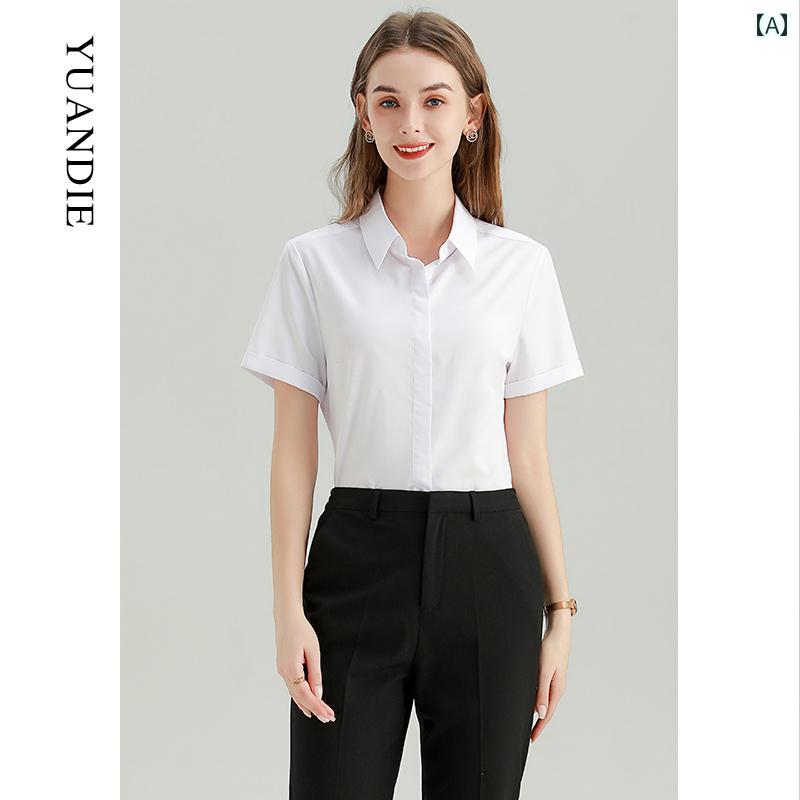 シャツ ブラウス レディース ビジネス 抗シワ 白 半袖 オフィス 面接用 ブルー ワークウェア フォーマル कपड़े