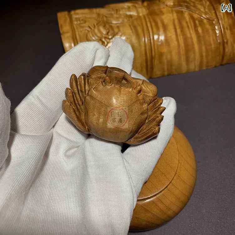 カニ 中国風 アンティーク調 木製 木彫り 工芸品 キーホルダー チャーム ストラッ...