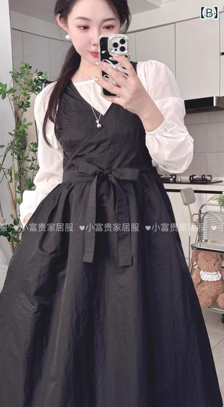 エプロン ドレス 大人 防水 防塵 汚れ防止 美容室 ネイル サロン ペットショップ カフェ 作業服 長袖 トップス シンプル おしゃれ 黒 カーキ 無地 frontop-12676095 フロントップ楽天市場店 サンプル画像2