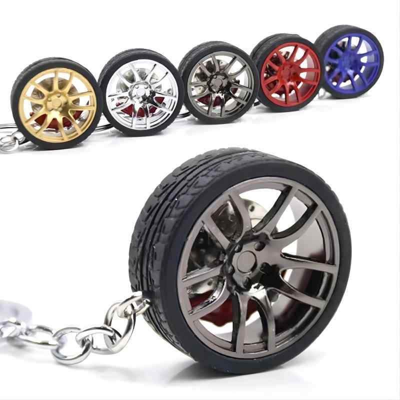 ホイール キーホルダー メンズ おしゃれ 車 バイク リムタイヤ チェーン リング ミニチュア パーツ 鍵 バックチャーム アクセサリー 小物 愛好家 シンプル かっこいい プレゼント ブラック レッド ゴールド