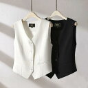 ベスト オフィス レディース ビジネス フォーマル 春夏 ホテル 銀行 制服 ボタン Vネック シングルブレスト シンプル おしゃれ 大きいサイズ 黒 白