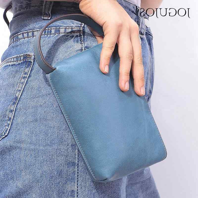 手縫い 牛革 レディース 長財布 ソフトレザー クラッチバッグ 青 シンプル おしゃれ 丈夫 収納力 スマホ収納可能 風