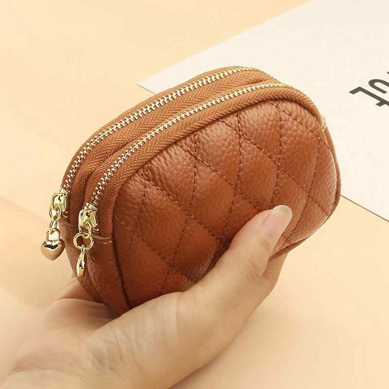 牛革 菱形 レディー スキー バッグ 韓国 革 キー バッグ 刺繍 糸 二重層大容量 ジッパー小銭入れ