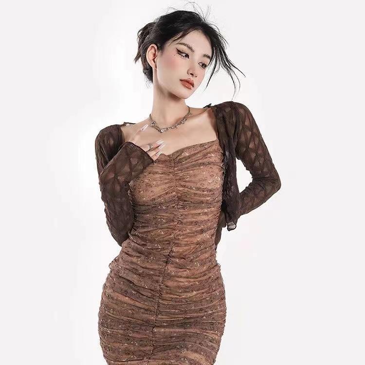 春夏 フェミニン レースカーディガン 大人 上品 エレガント レディース 日焼け防止 薄手 長袖 普段使い 旅行 おしゃれ アプリコット 白 黒