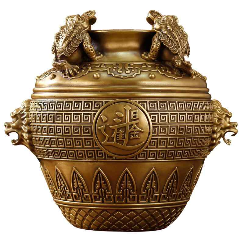 カエル 置物 銅製 真鍮 米びつ 壺 リビング 玄関 寝室 オフィス 開店祝い ギフト 工芸品 装飾 おしゃれ..