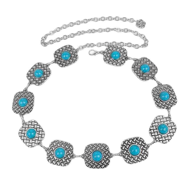 ベルト レディース おしゃれ キラキラ ウエストチェーン エスニック ターコイズ 装飾 メタル チェーン ドレス アクセサリー