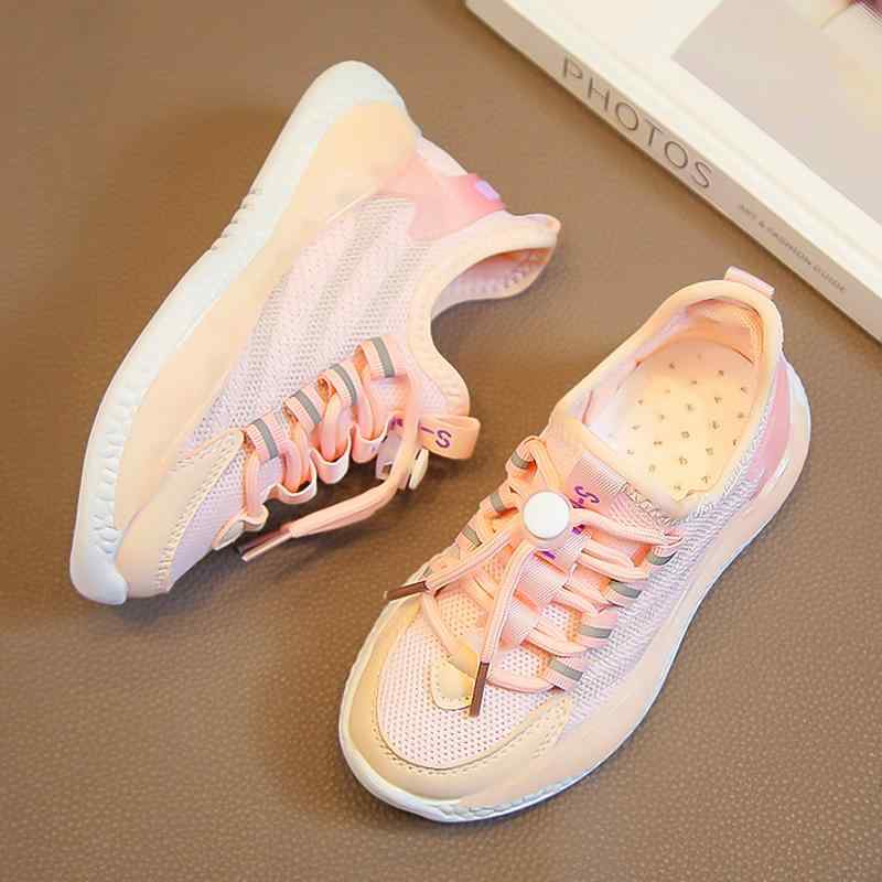 Casual Shoes - スニーカー キッズ 女の子 春秋 柔らかい 大きめ スポーツ シューズ メッシュ 滑り止め 耐摩耗性 PU ピンク 白 シンプル カジュアル かわいい 普段使い おでかけ 着脱簡単 快適