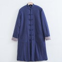 チャイナ風 アウター 冬 メンズ レトロ 長袖 ロング コート 羽織り 厚手 漢服 唐装 防寒 保温 スタンドカラー盤扣 ゆったり 大きいサイズ 個性的 カジュアル スタイリッシュ おしゃれ 黒 青(4)